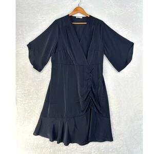 Standards & Practices Faux Wrap Dress Womens 1X Plus Black No-Iron Flowy Funeral